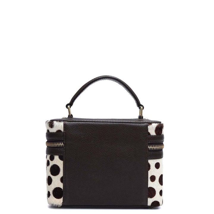 Small Fur Franzy Leather Satchel - White & Brown