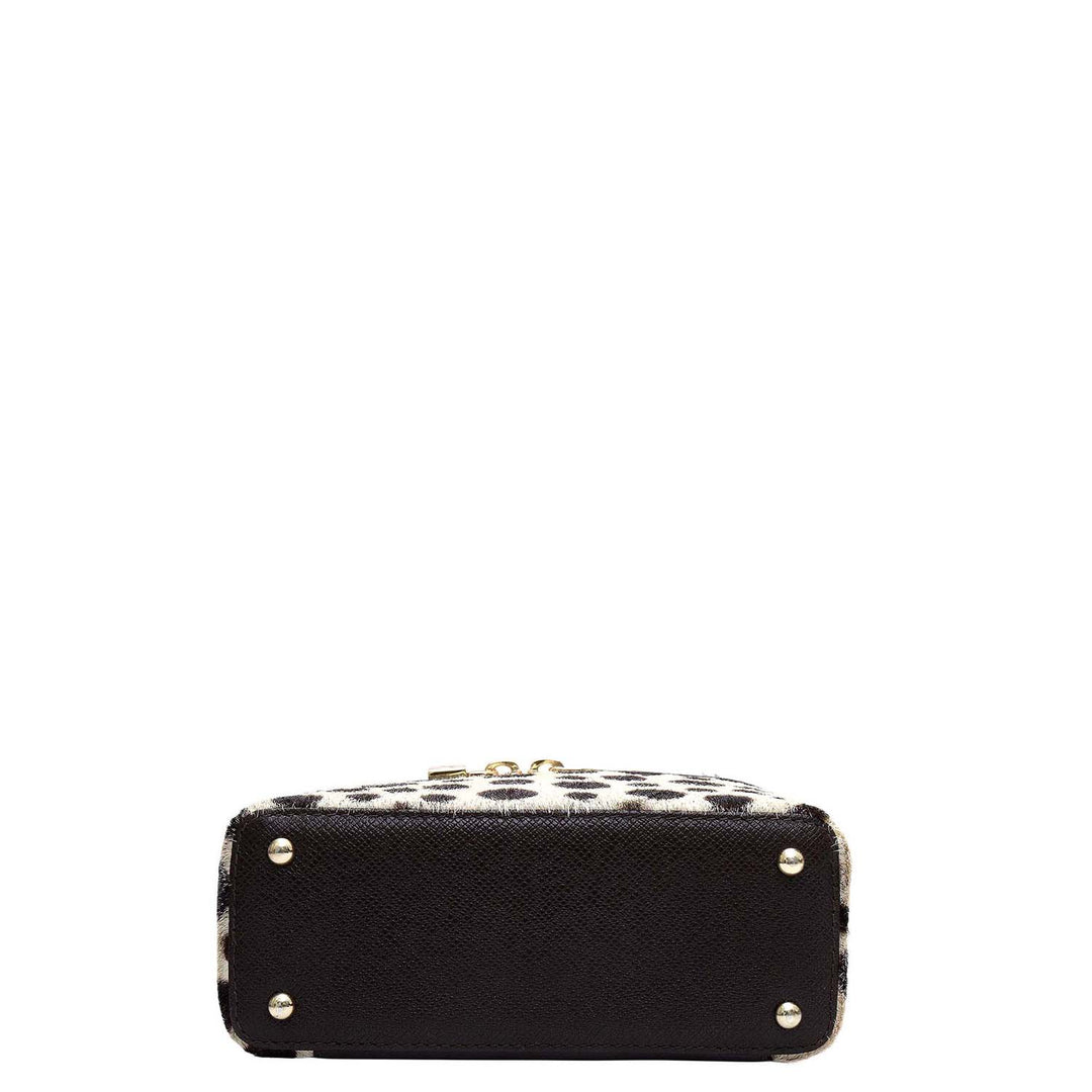Small Fur Franzy Leather Satchel - White & Brown