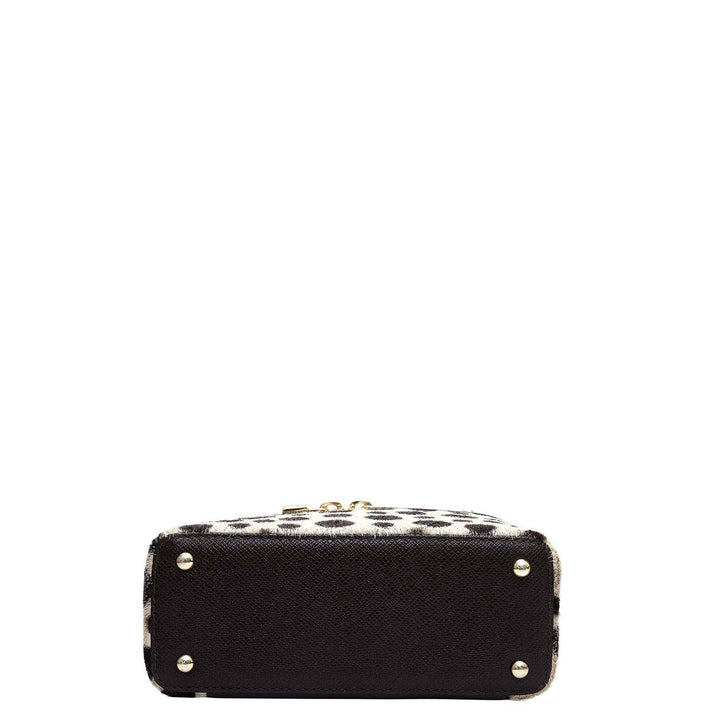 Small Fur Franzy Leather Satchel - White & Brown