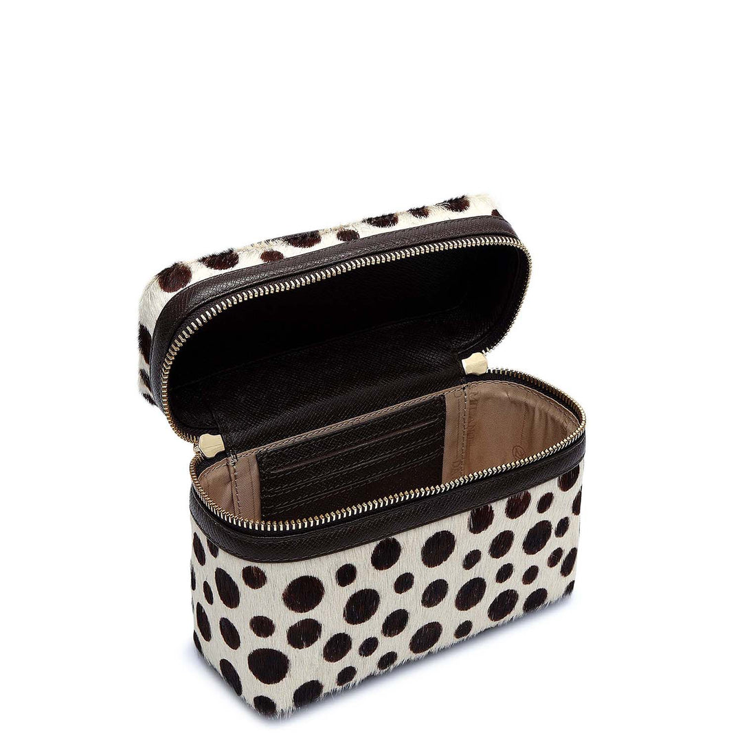 Small Fur Franzy Leather Satchel - White & Brown