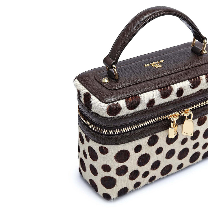 Small Fur Franzy Leather Satchel - White & Brown