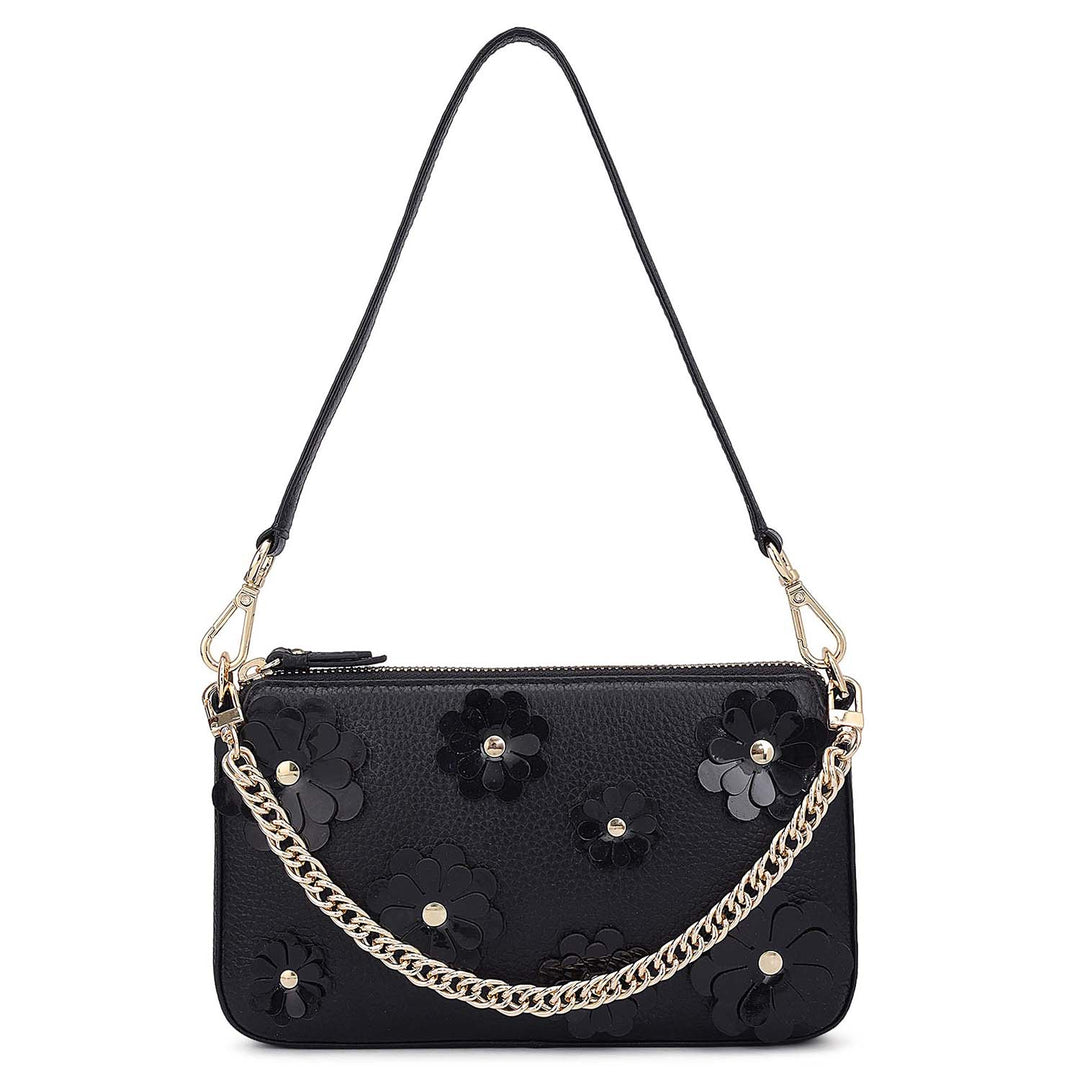 Small Wax Leather Baguette - Black