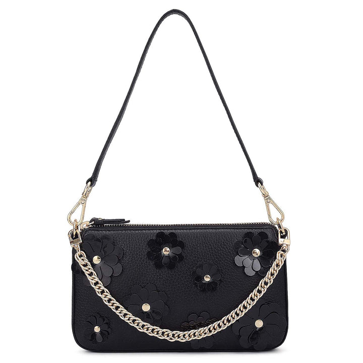 Small Wax Leather Baguette - Black