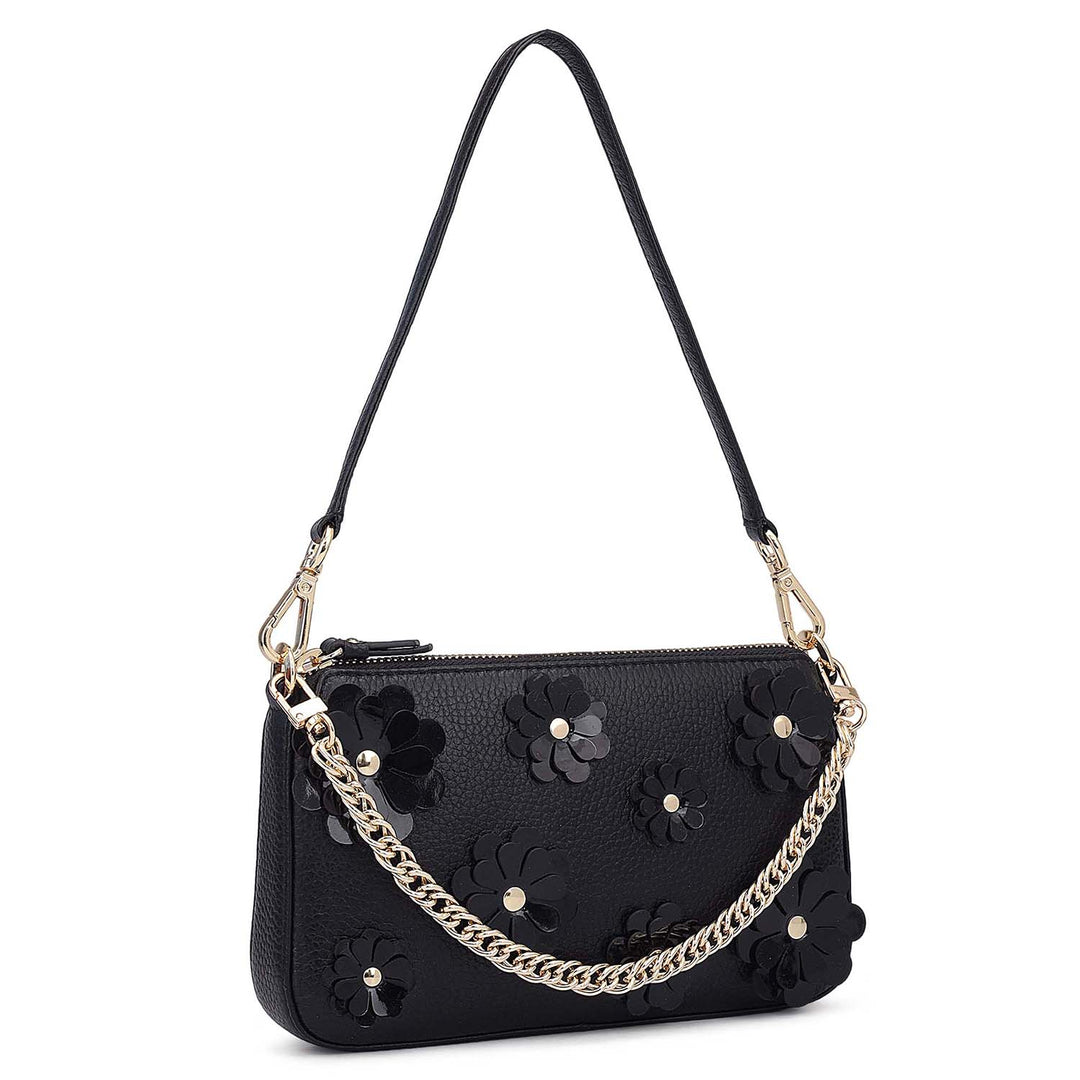 Small Wax Leather Baguette - Black