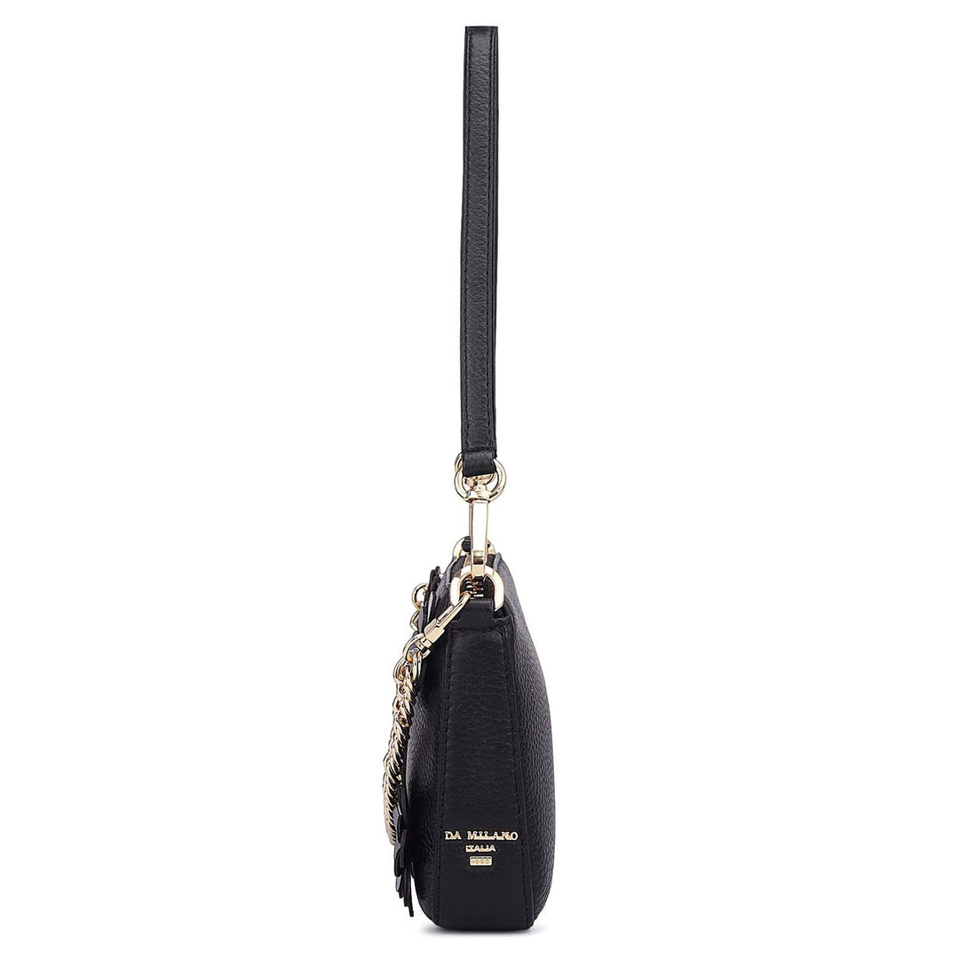Small Wax Leather Baguette - Black