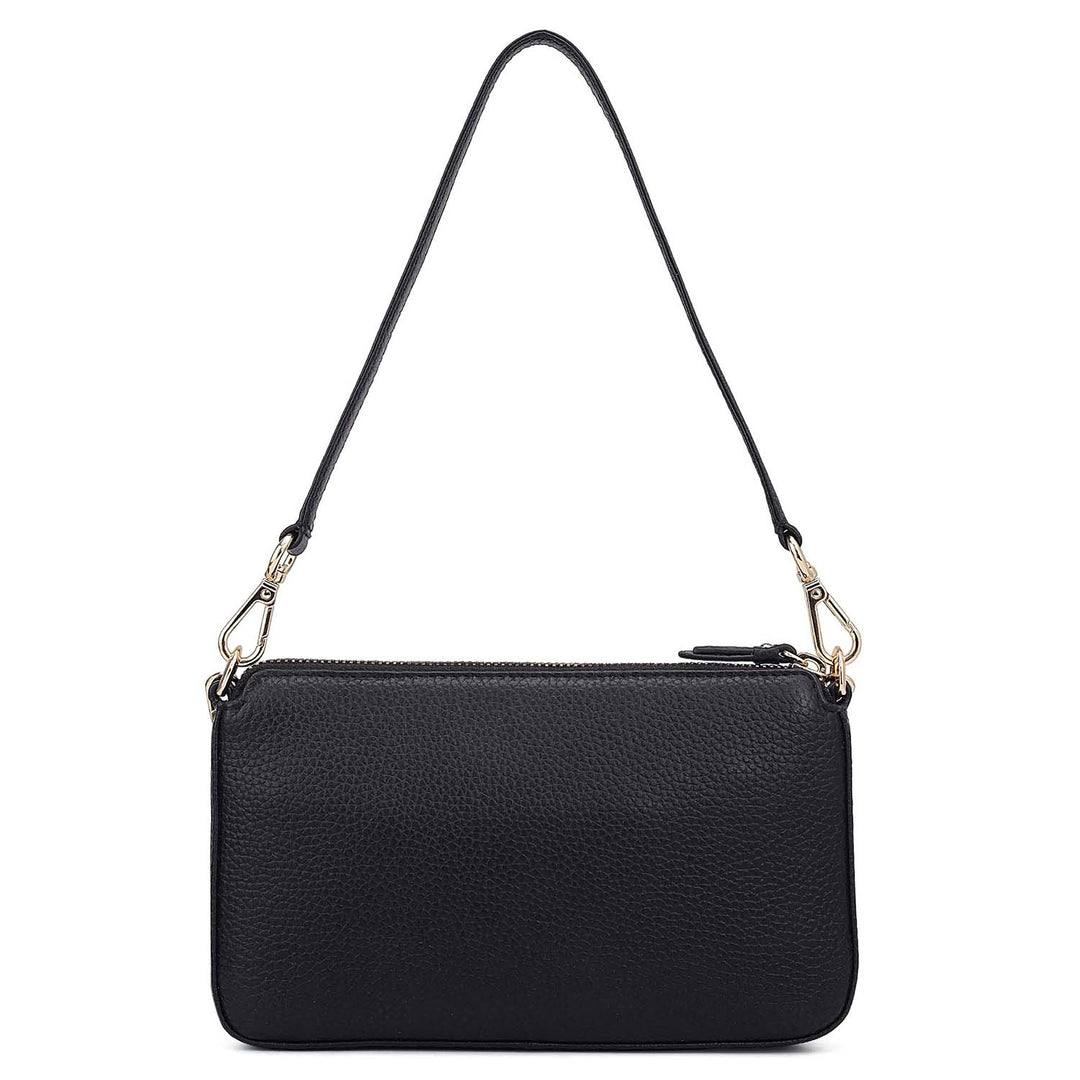 Small Wax Leather Baguette - Black