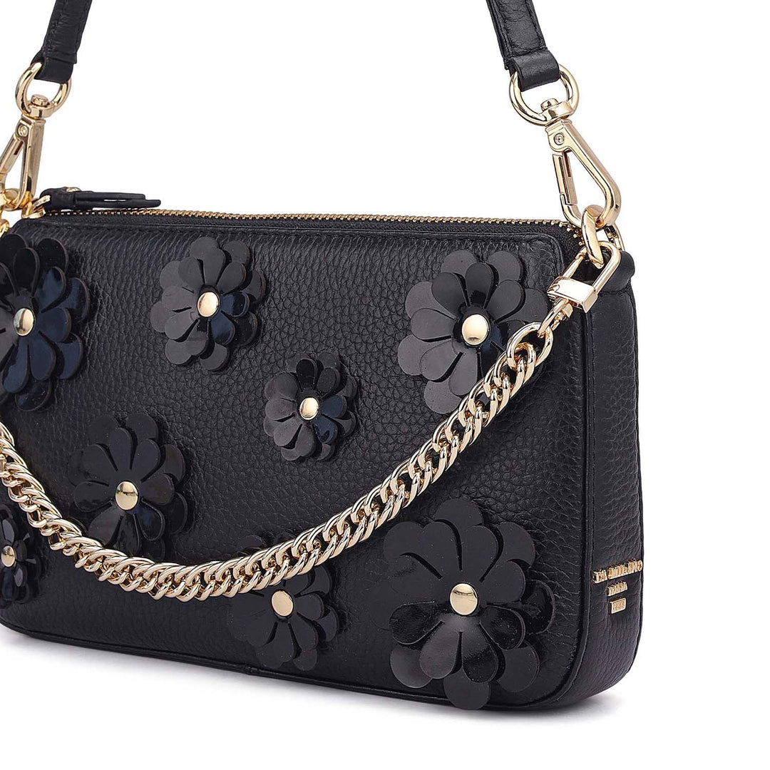 Small Wax Leather Baguette - Black