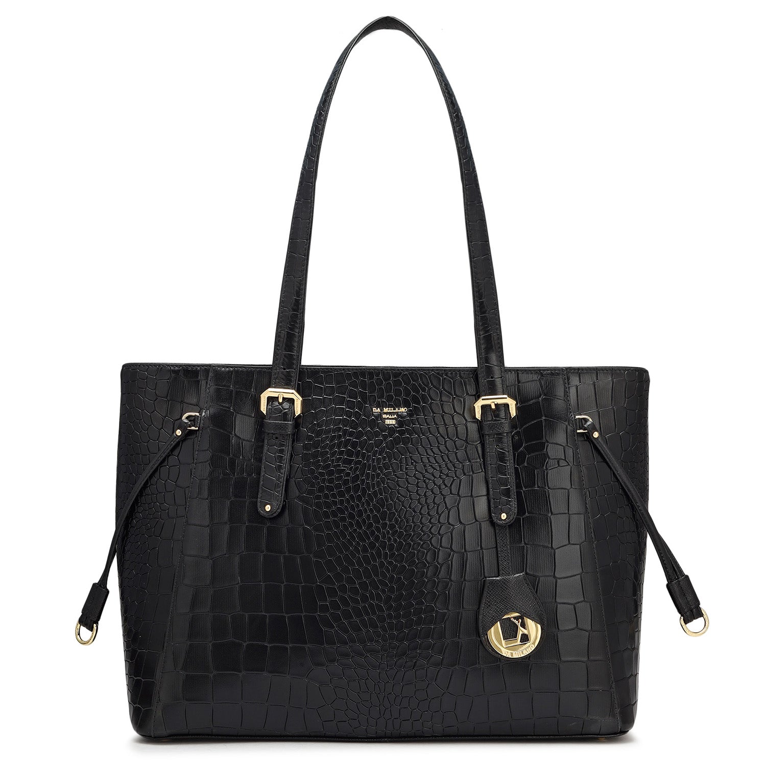 Large Croco Leather Tote Black – Da Milano