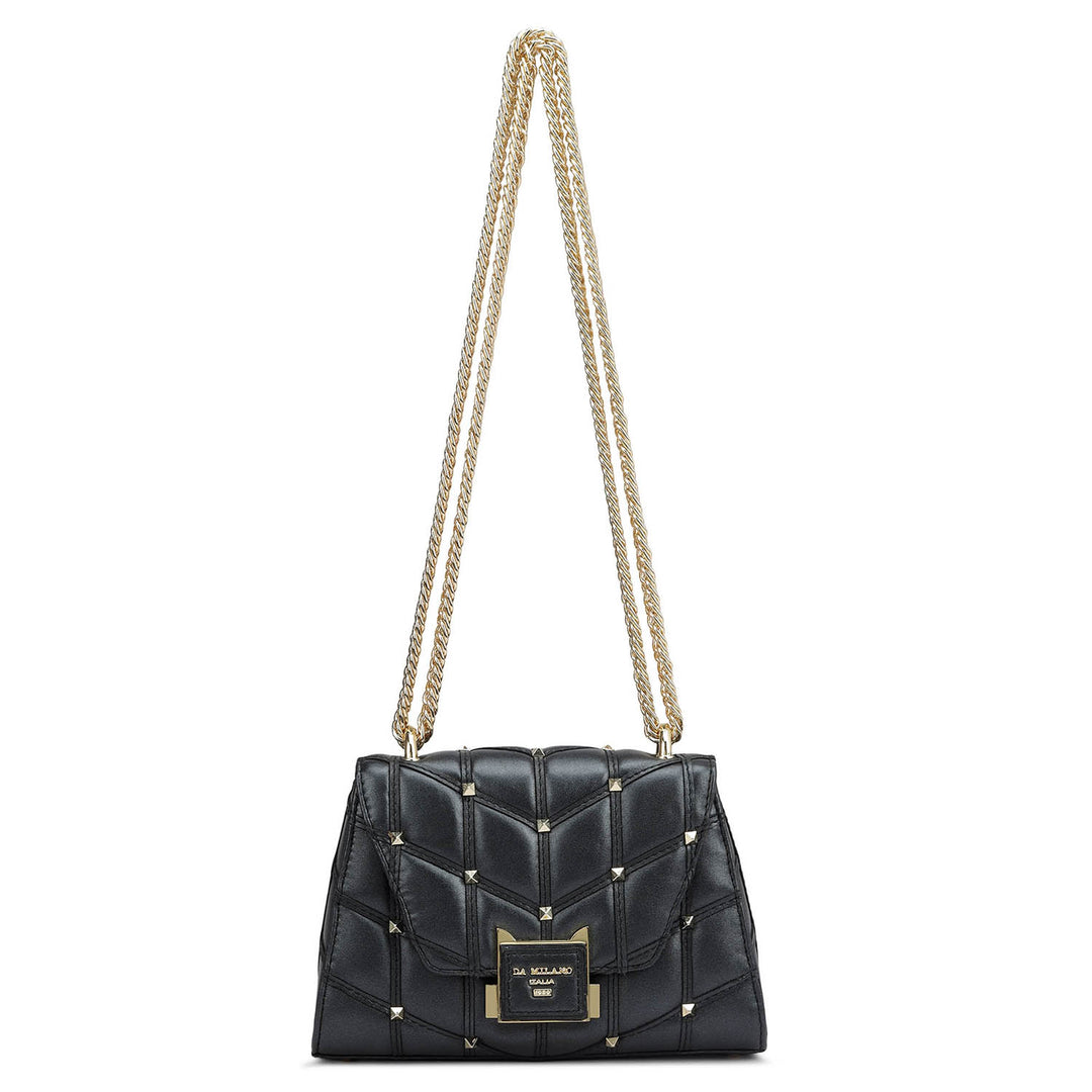 Small Quilting Leather Shoulder Bag - Black