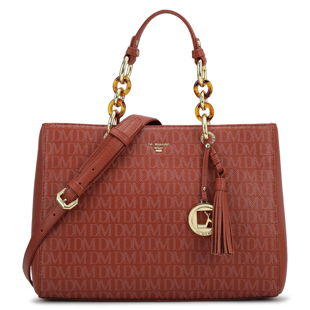 Medium Monogram Franzy Leather Satchel - Brick