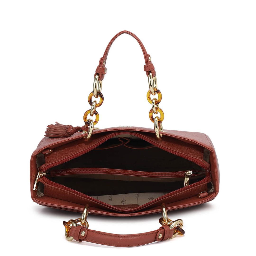 Medium Monogram Franzy Leather Satchel - Brick