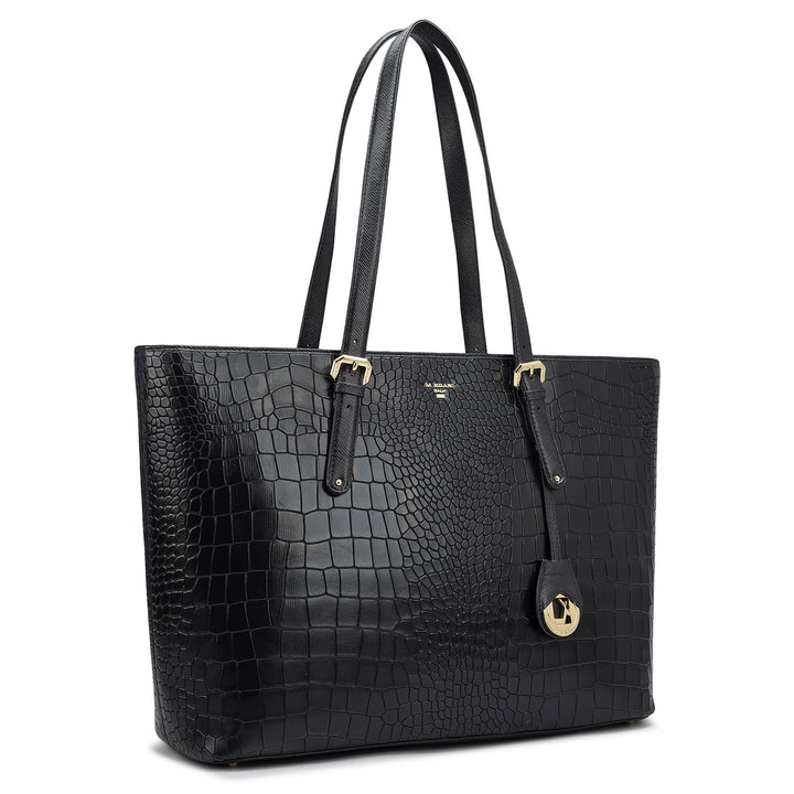 Large Croco Leather Tote - Black