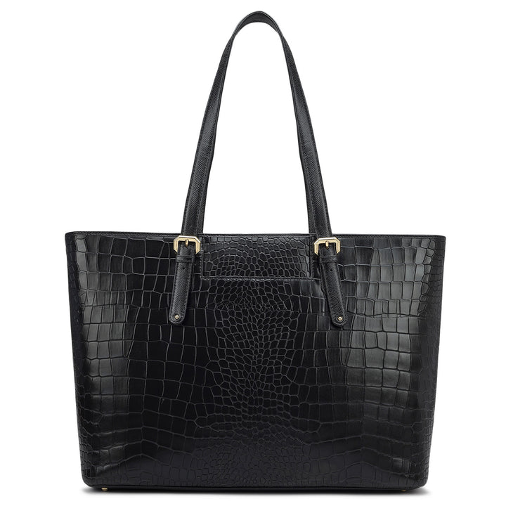 Large Croco Leather Tote - Black