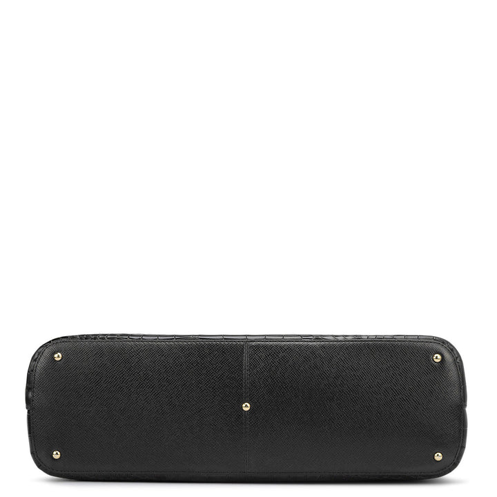 Large Croco Leather Tote - Black