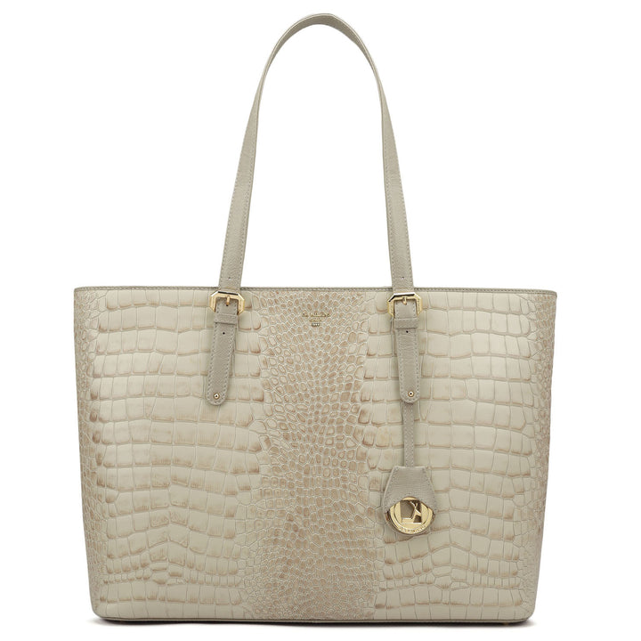 Large Croco Leather Tote - Frost