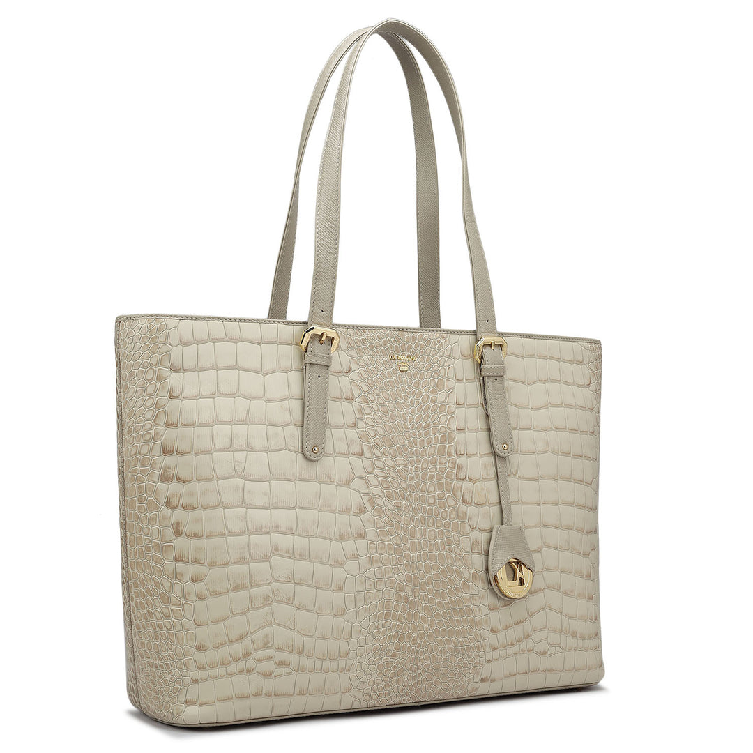Large Croco Leather Tote - Frost