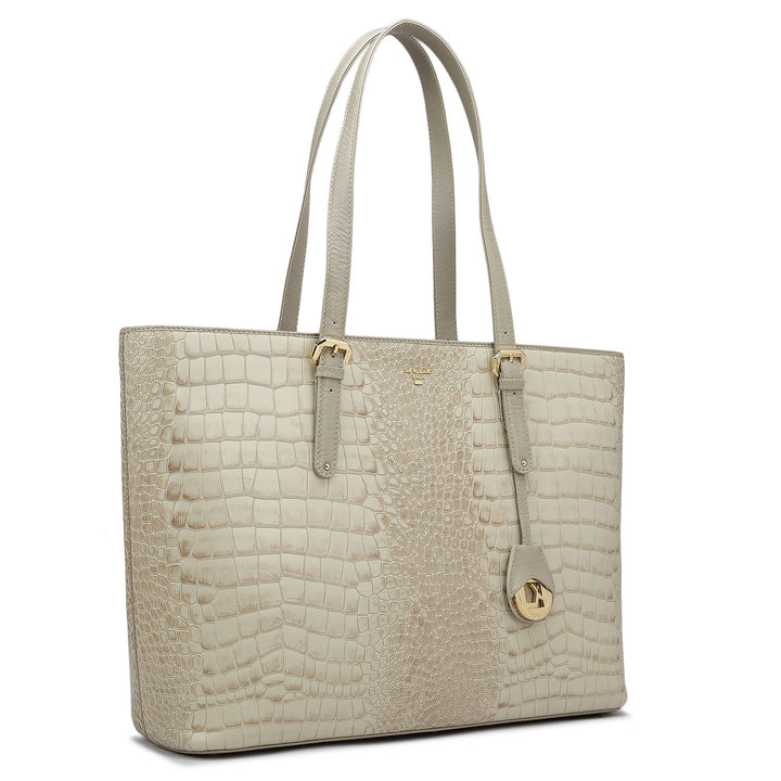 Large Croco Leather Tote - Frost