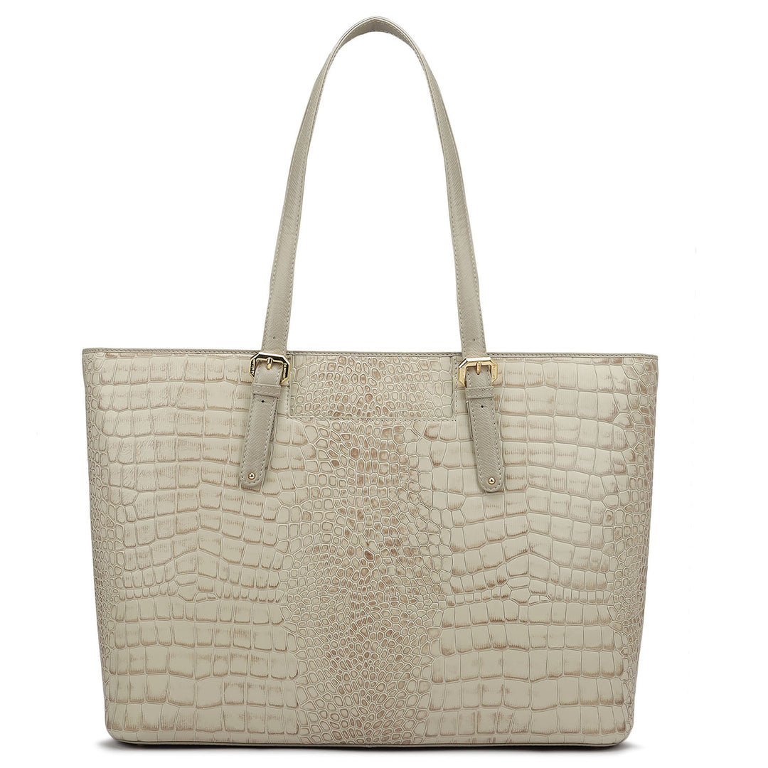 Large Croco Leather Tote - Frost