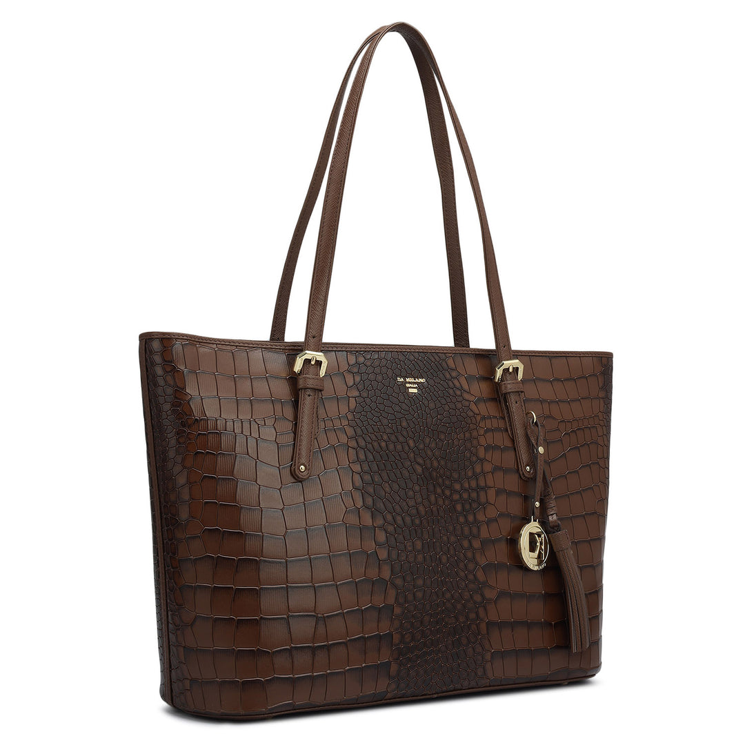 Large Croco Leather Tote - Date