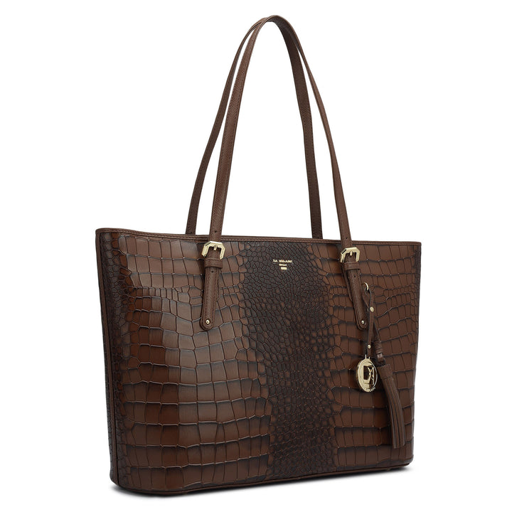 Large Croco Leather Tote - Date