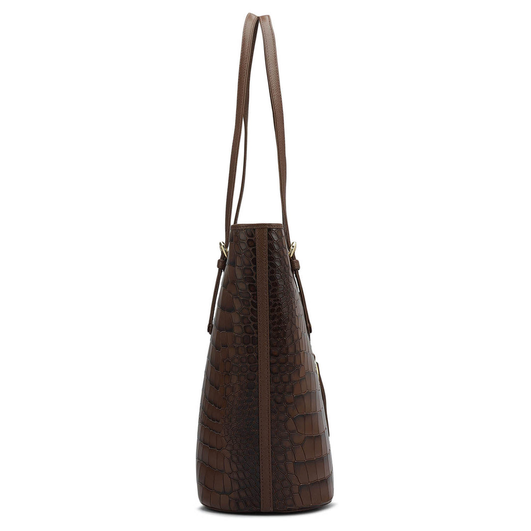 Large Croco Leather Tote - Date