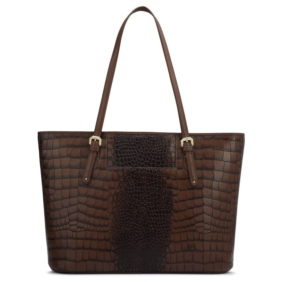 Large Croco Leather Tote - Date