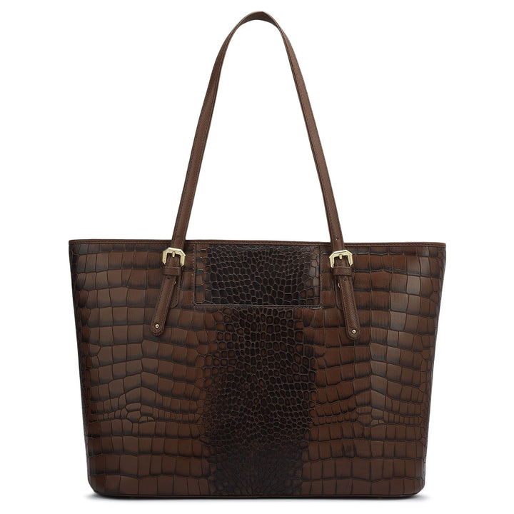 Large Croco Leather Tote - Date