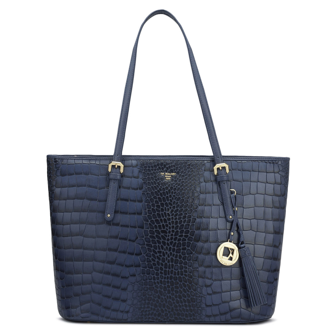 Large Croco Leather Tote - Stardust
