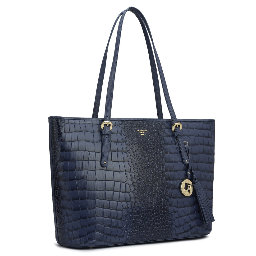Large Croco Leather Tote - Stardust