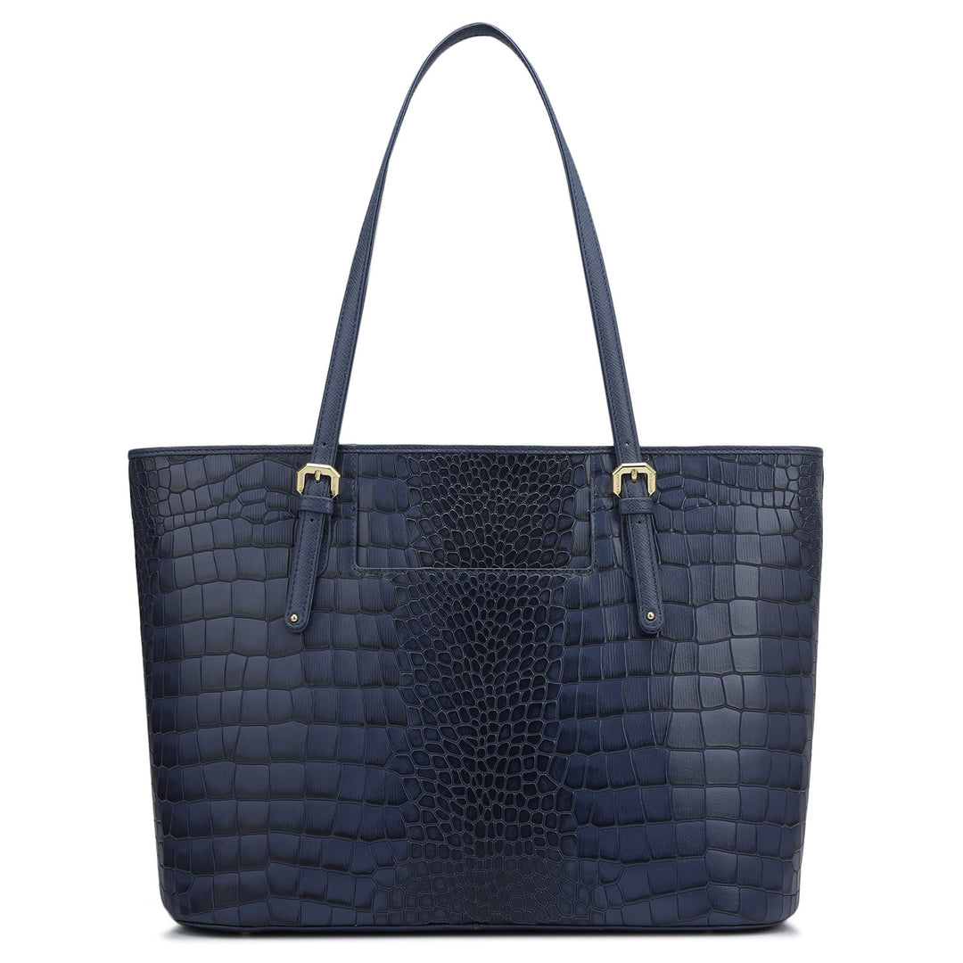 Large Croco Leather Tote - Stardust