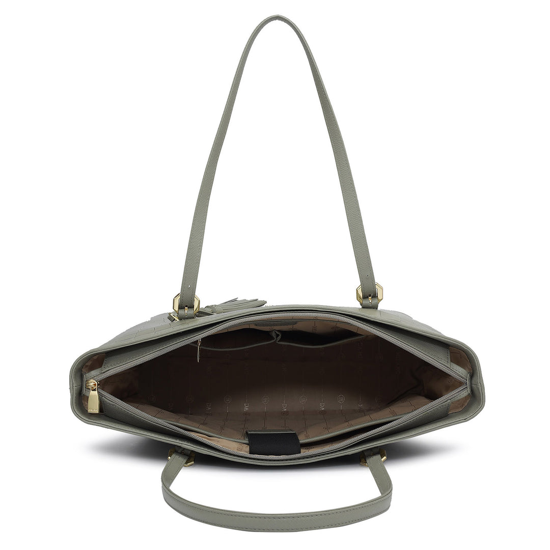 Large Croco Leather Tote - Stone Grey