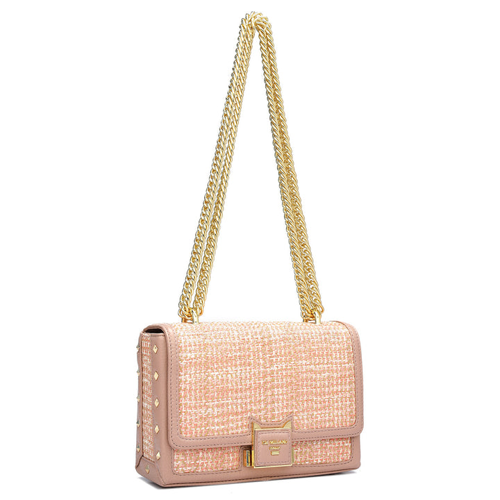 Small Canvas Wax Leather Shoulder Bag - Baby Pink