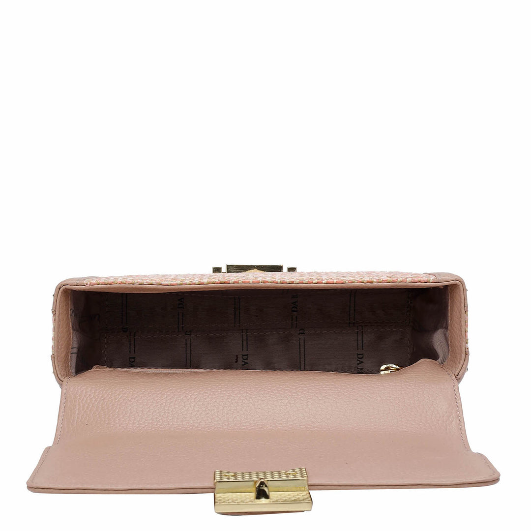 Small Canvas Wax Leather Shoulder Bag - Baby Pink