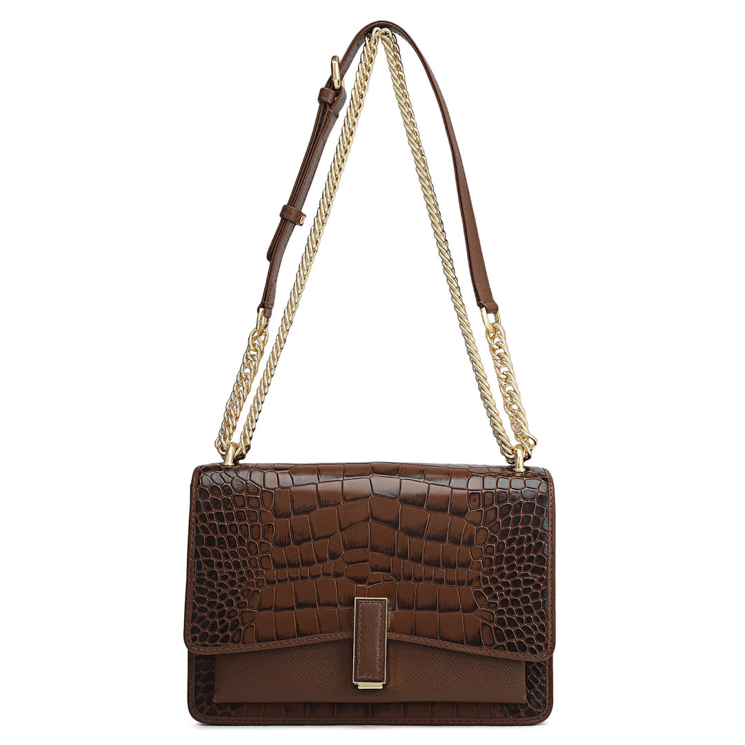 Small Croco Franzy Leather Shoulder Bag - Date