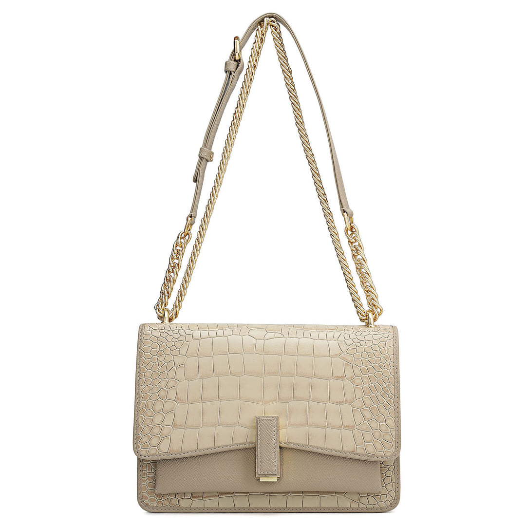 Small Croco Franzy Leather Shoulder Bag - Frost