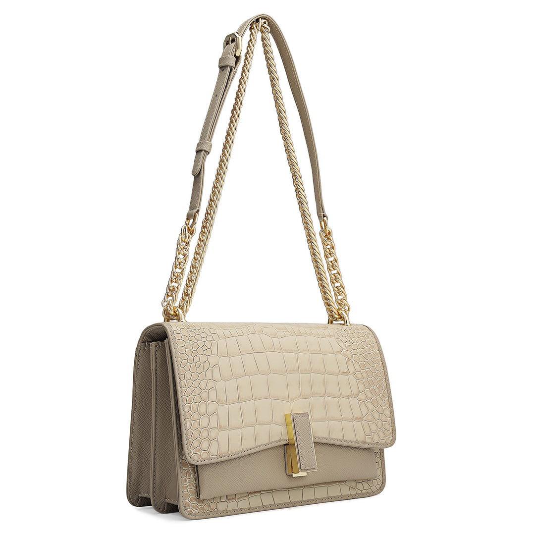 Small Croco Franzy Leather Shoulder Bag - Frost