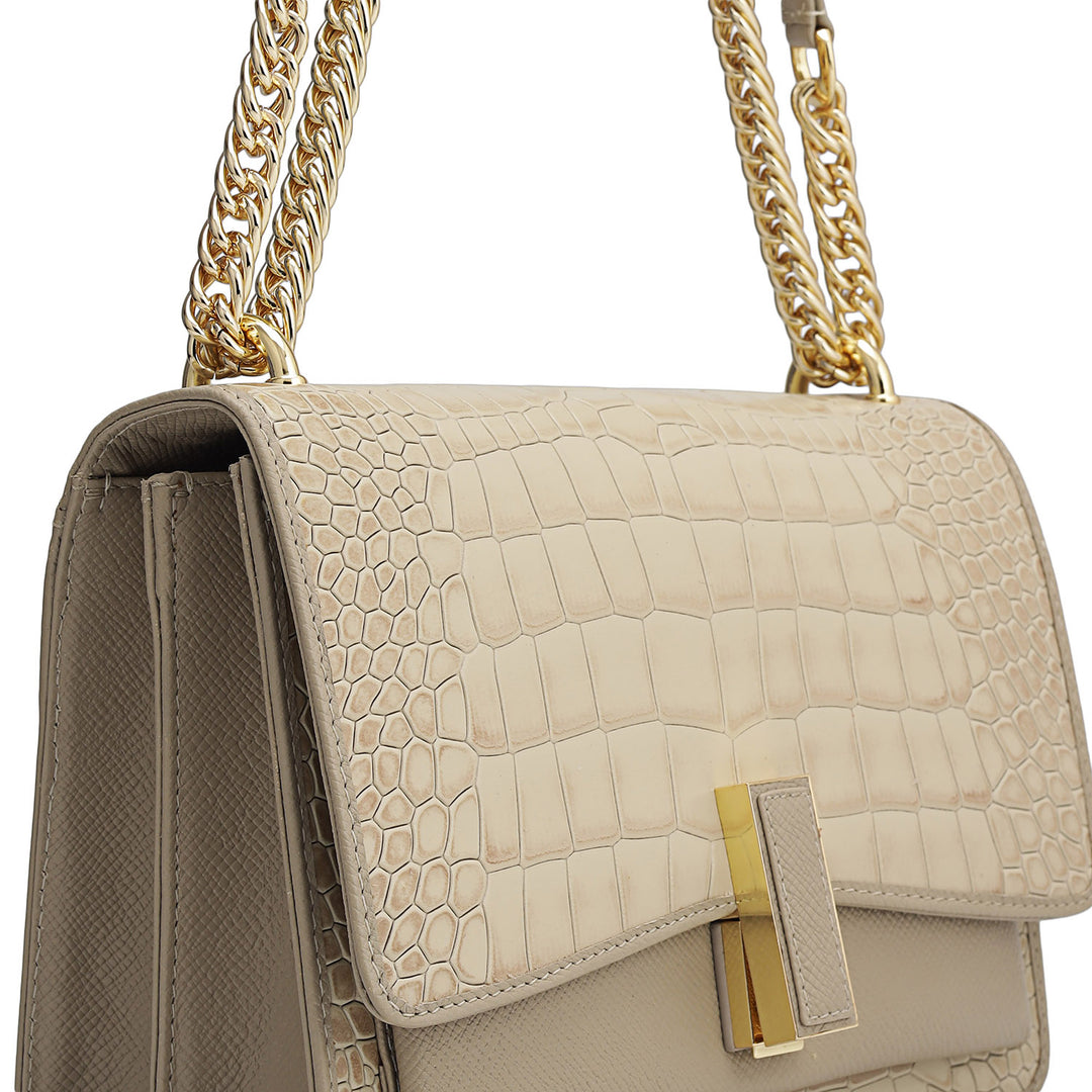 Small Croco Franzy Leather Shoulder Bag - Frost
