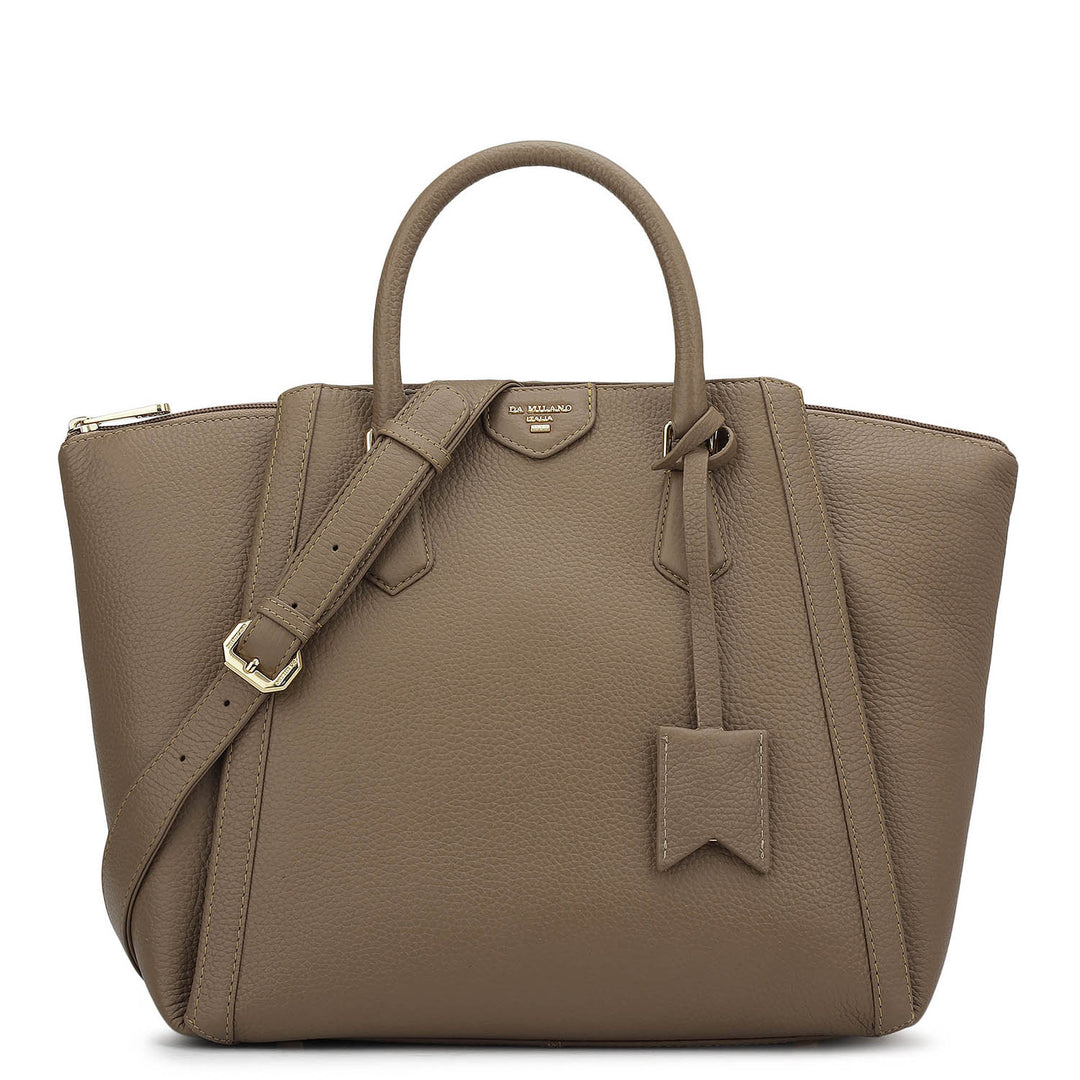 Medium Wax Leather Satchel - Taupe