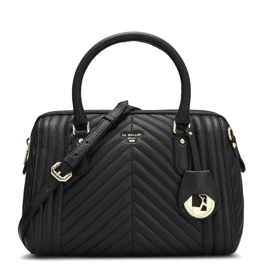 Medium Quilting Leather Satchel - Black