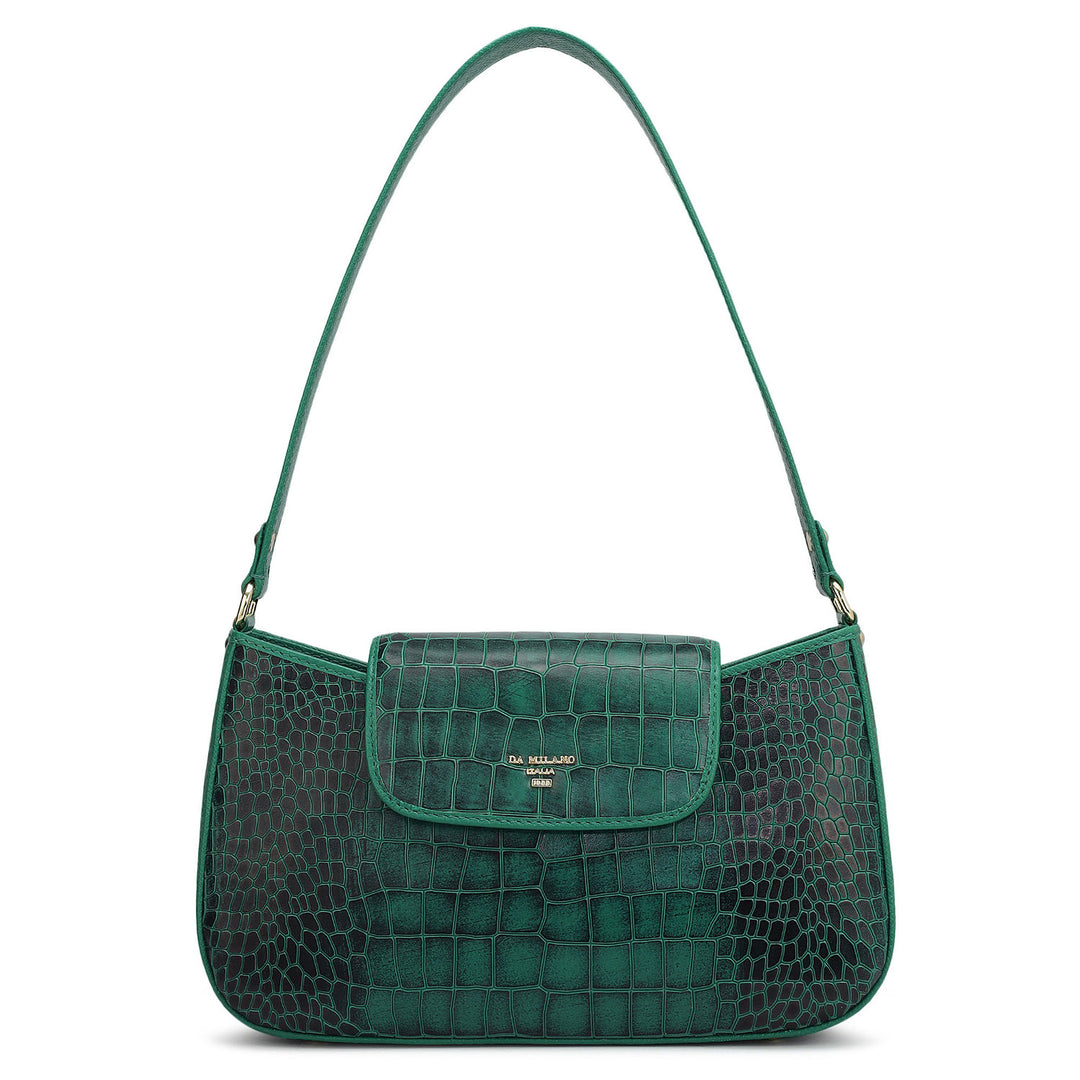 Small Croco Leather Shoulder Bag - Emerald Green