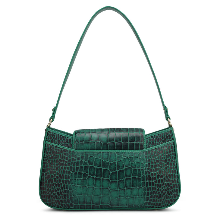 Small Croco Leather Shoulder Bag - Emerald Green