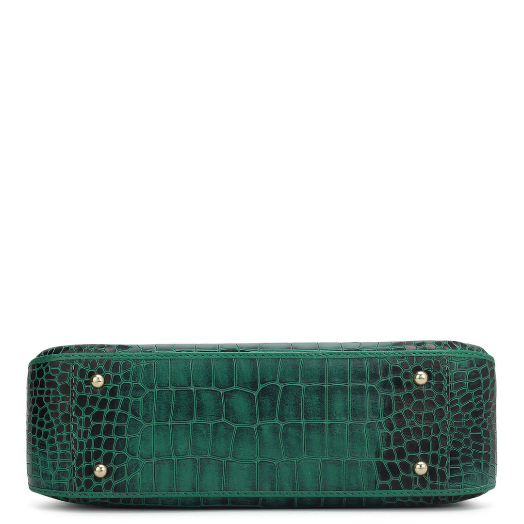 Small Croco Leather Shoulder Bag - Emerald Green