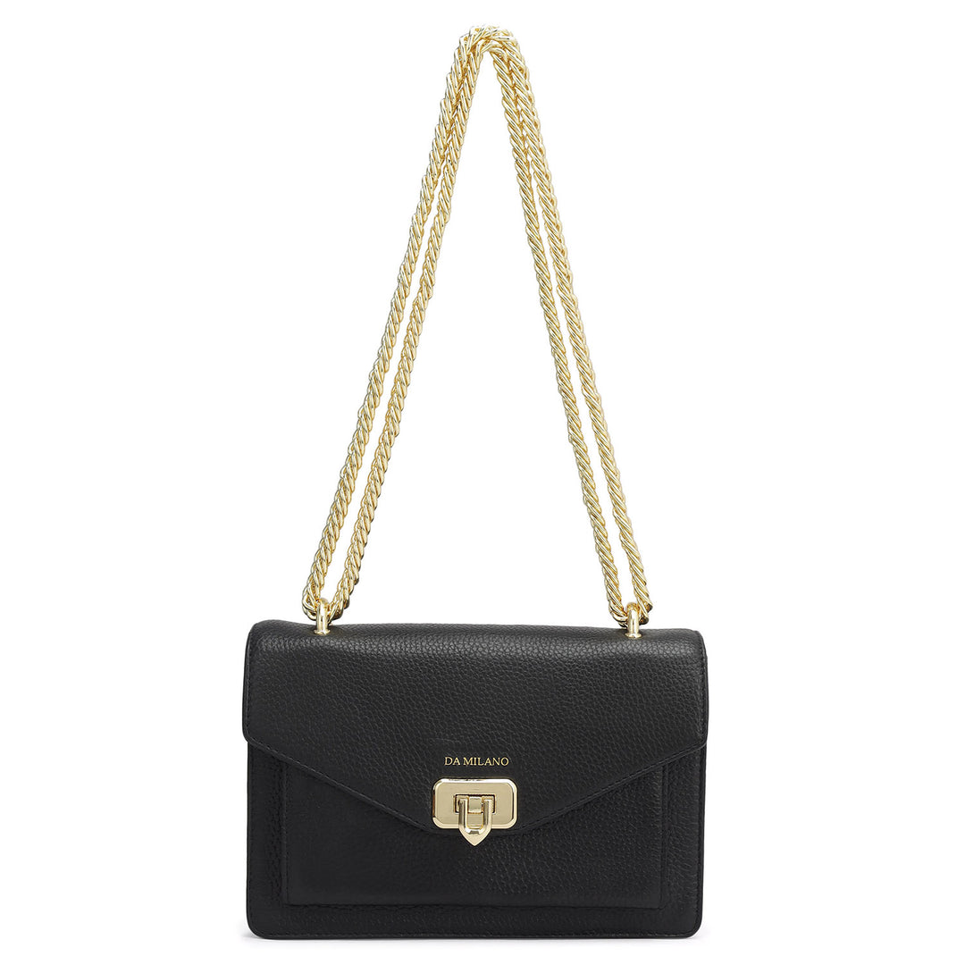 Small Wax Leather Shoulder Bag - Black