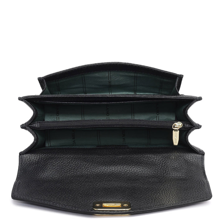 Small Wax Leather Shoulder Bag - Black