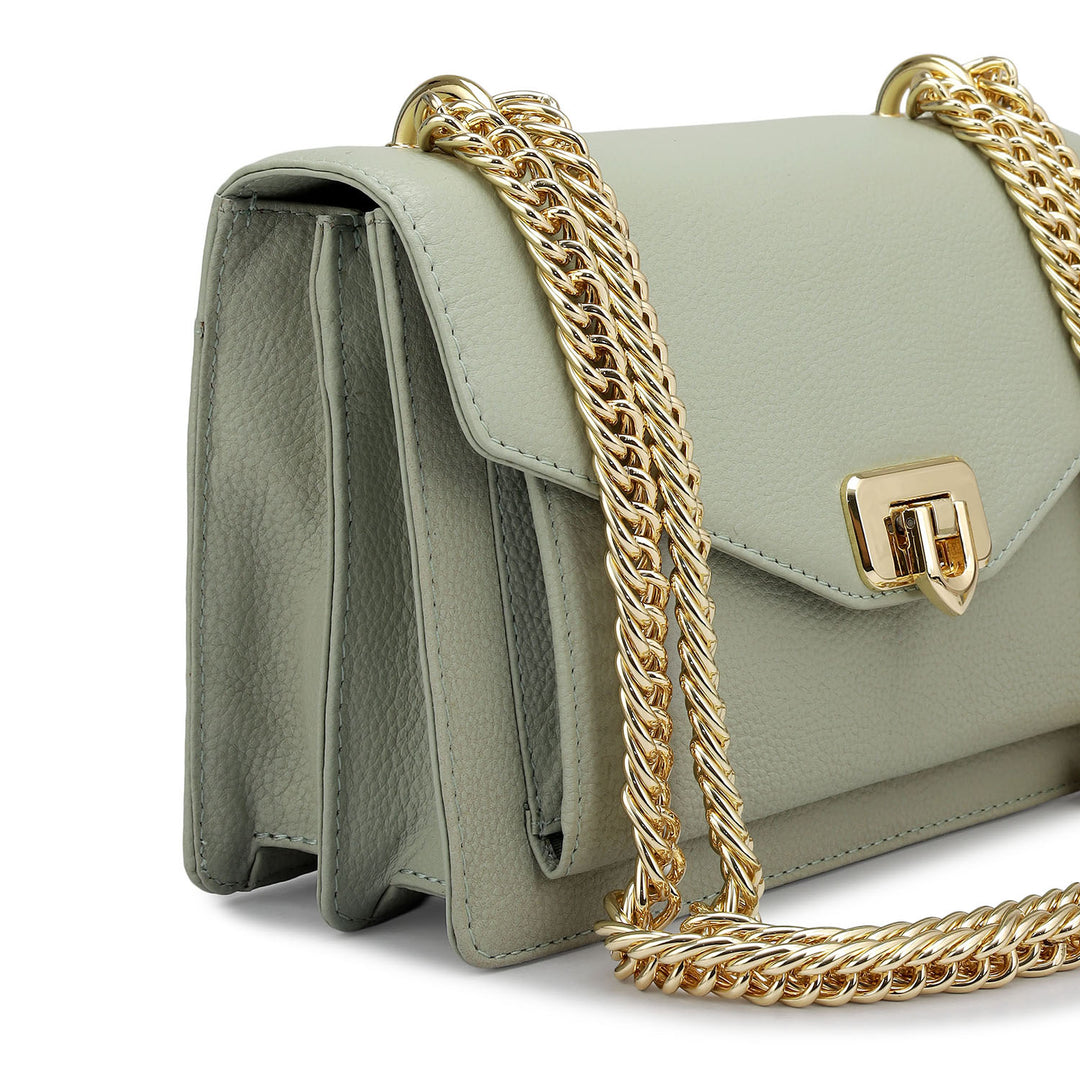 Small Wax Leather Shoulder Bag - Mint