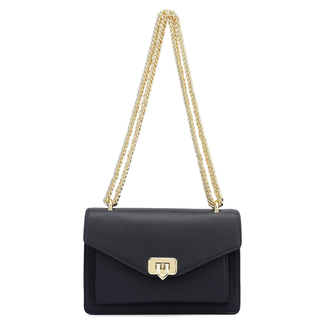 Small Wax Leather Shoulder Bag - Navy