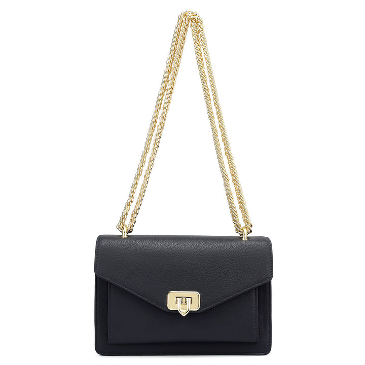 Small Wax Leather Shoulder Bag - Navy