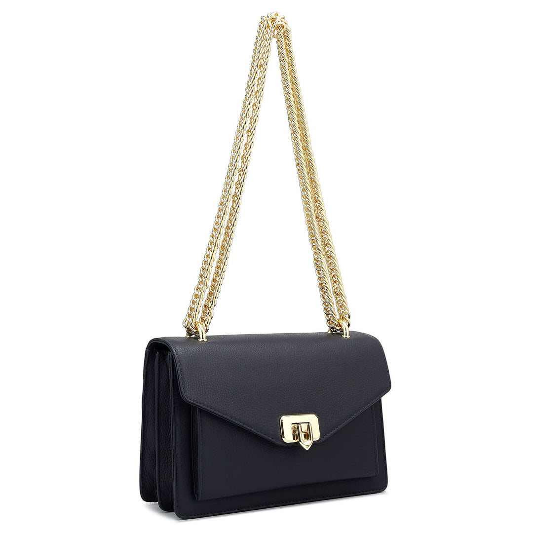 Small Wax Leather Shoulder Bag - Navy