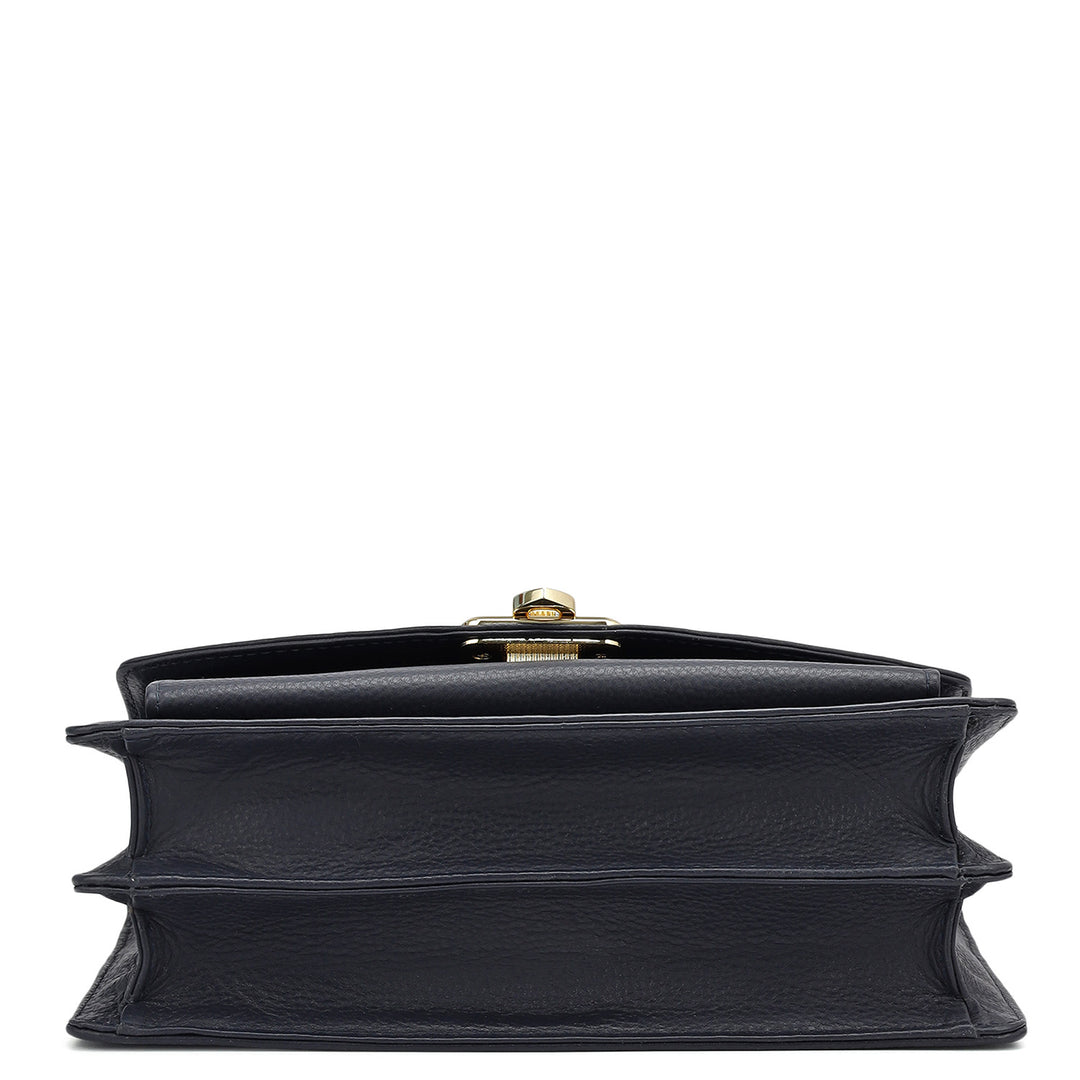 Small Wax Leather Shoulder Bag - Navy