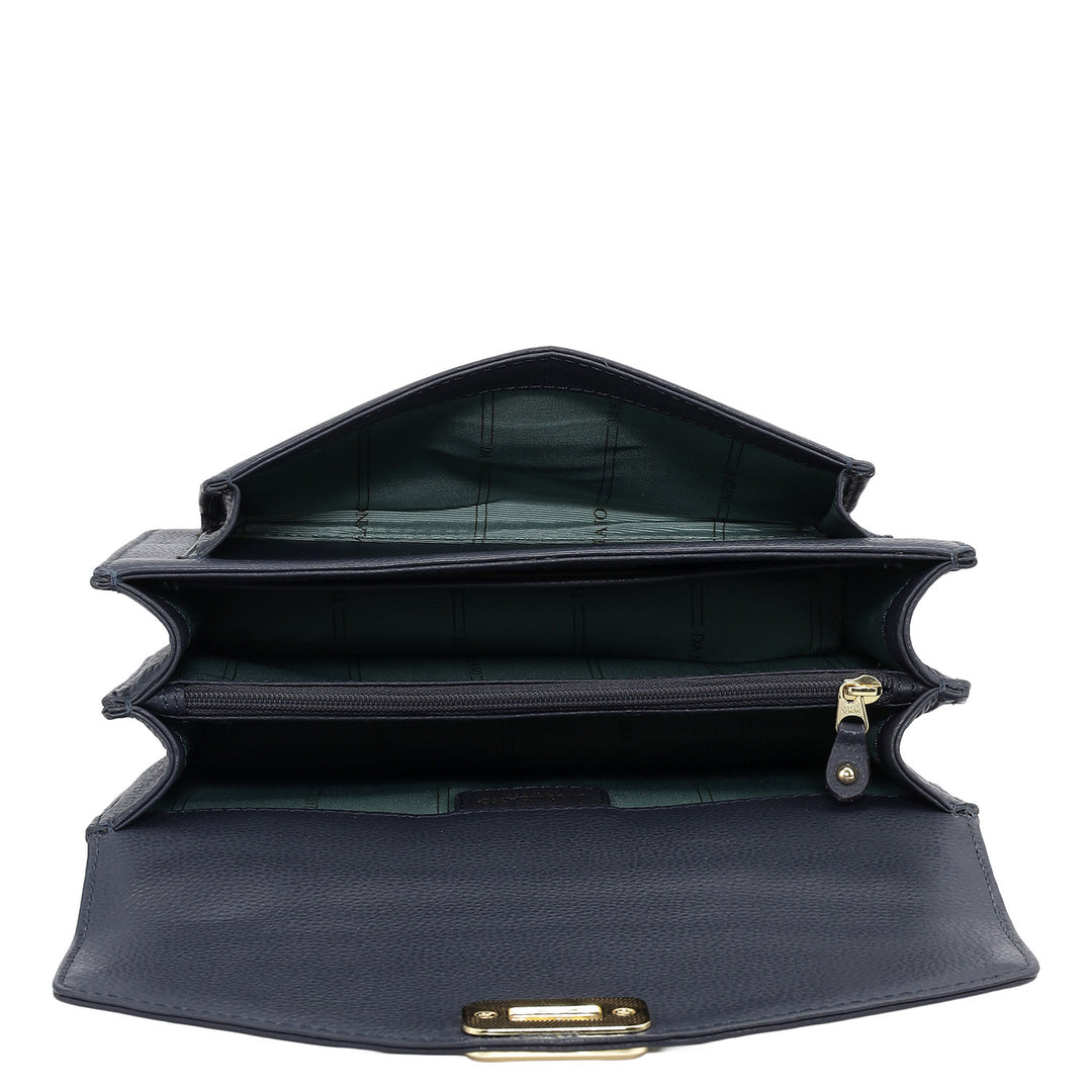 Small Wax Leather Shoulder Bag - Navy